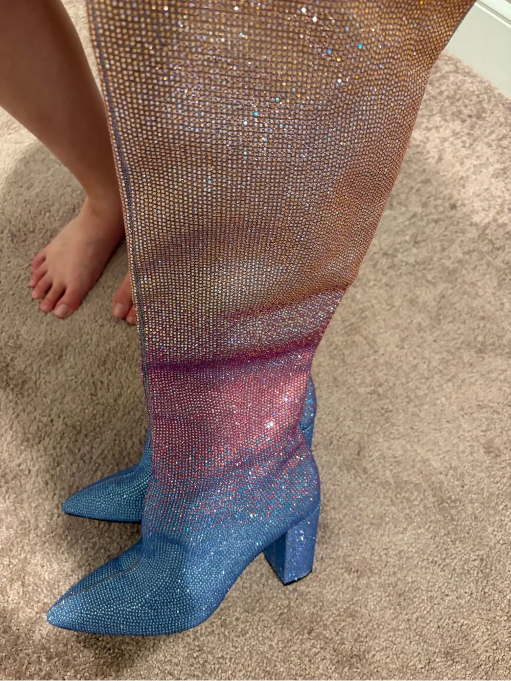 Dillards Women’s Ombre Glitter Knee-High Boots - Gold Pink Blue